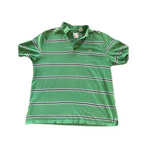 OP men’s XL cotton polo green striped y2k collared short sleeve shirt